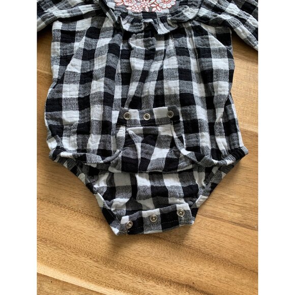 Cat & Jack Baby Girls Black Plaid Bodysuit With Floral Embroidery - Picture 3 of 11